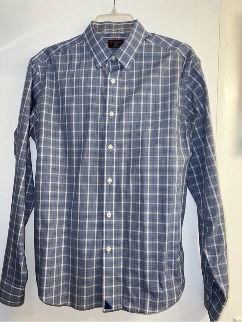 Untuckit Yanberg Reg Fit Blue/White Plaid Button-Up Long Sleeve Shirt. Size M